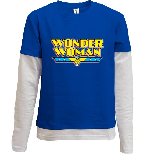 Комбинированный детский лонгслив с надписью Wonder Woman