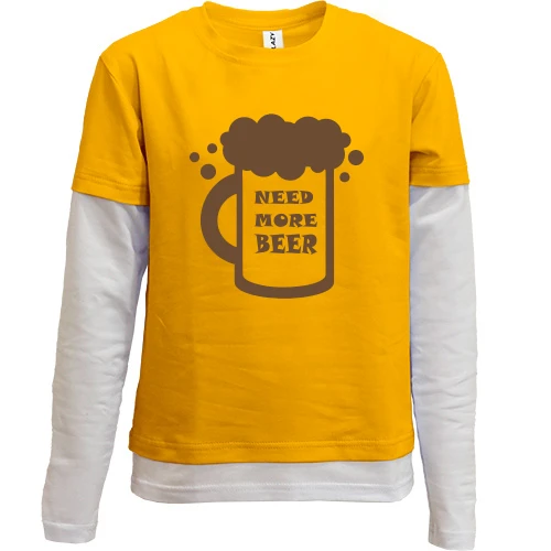 Комбинированный детский лонгслив, желтый, с надписью Need more beer