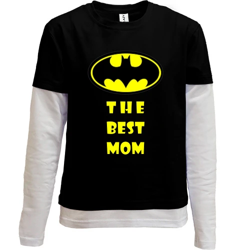 Комбінований дитячий лонгслів, чорний, The best mom (Batman)