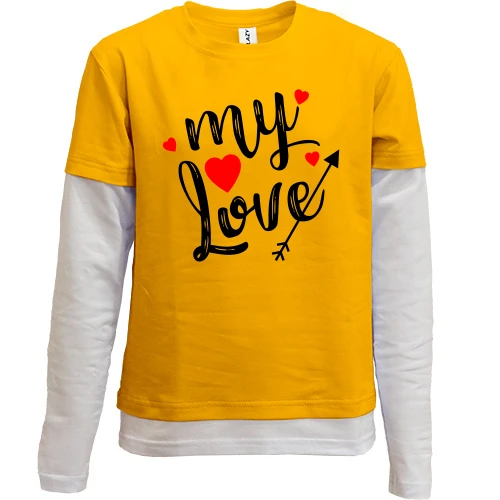 Комбинированный детский лонгслив, желтый, с надписью My love