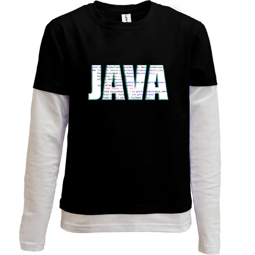 Комбінований дитячий лонгслів, чорний, для програміста JAVA
