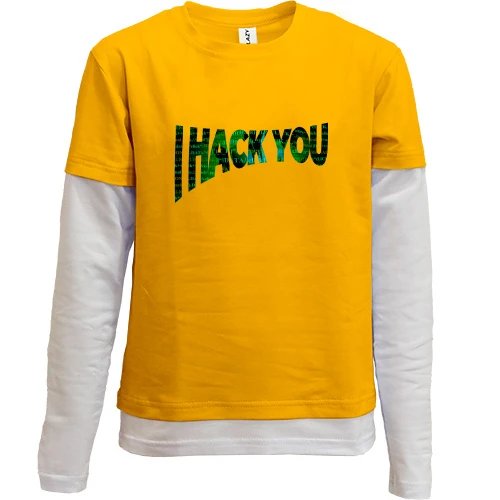 Комбінований дитячий лонгслів, жовтий, з написом "I hack you"
