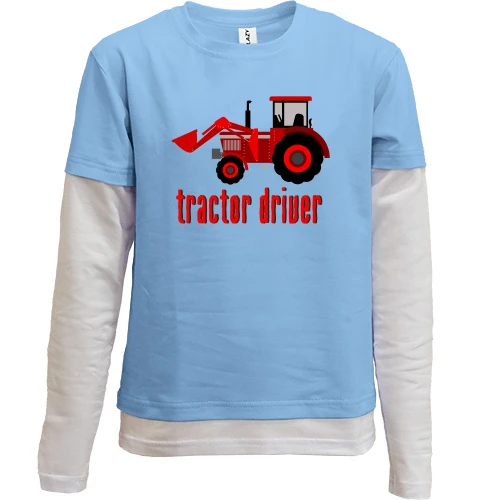 Комбинированный детский лонгслив, синий, с надписью "Tractor Driver"
