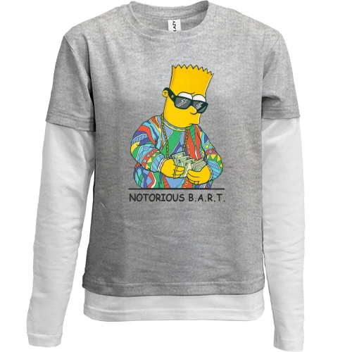 Комбинированный детский лонгслив, серый, с модным Бартом Симпсоном (Notorious Bart)