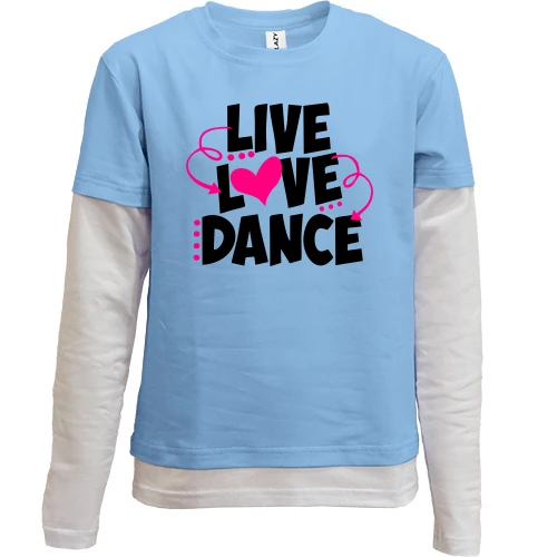 Комбинированный детский лонгслив, Синий, Live love dance
