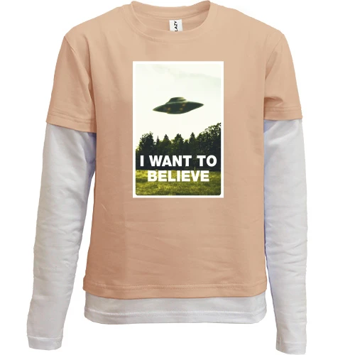 Комбинированный детский лонгслив, черный, I want to believe
