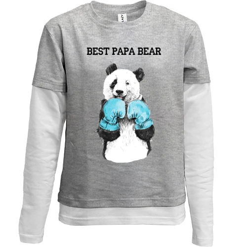 Комбинированный детский лонгслив, серый, Best Papa Bear