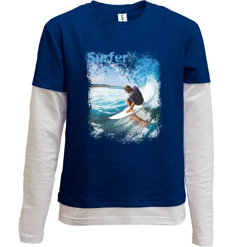 Комбинированный детский лонгслив, синий, Surfer