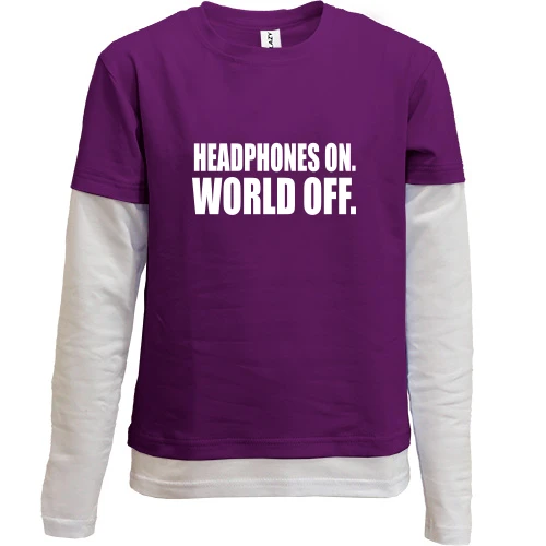 Комбинированный детский лонгслив, фиолетовый, Headphones On - World Off
