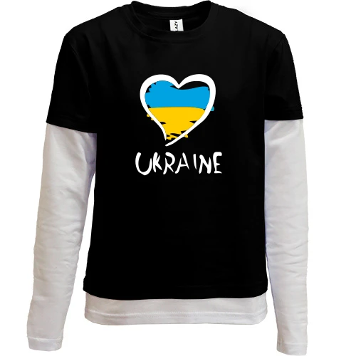 Комбинированный детский лонгслив, черный, с надписью "Ukraine" и сердечком