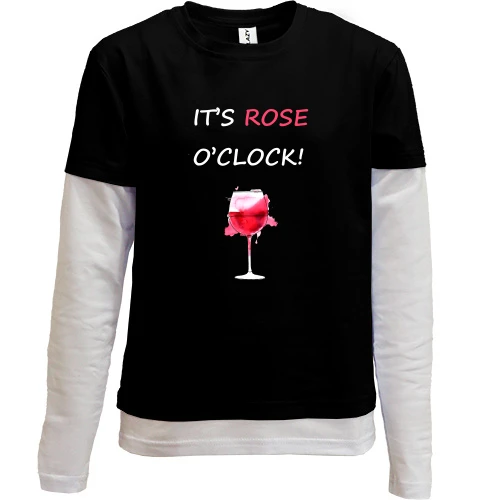 Комбінований дитячий лонгслів, чорний, з написом It's rose o'clock