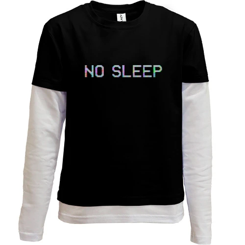 Комбинированный детский лонгслив, Черный, с надписью "No sleep"