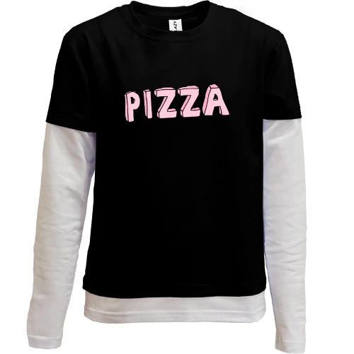 Комбинированный детский лонгслив, Черный, с надписью "Pizza"