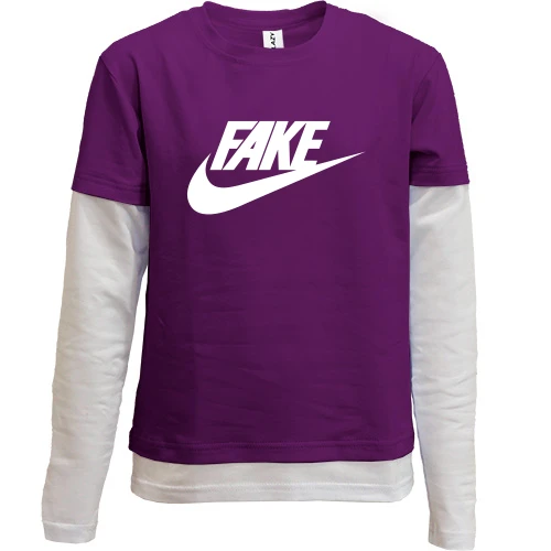 Комбинированный детский лонгслив с надписью «Fake» и логотипом в стиле Nike