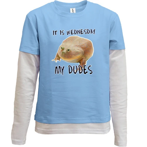 Комбінований дитячий лонгслів, Синій, It is wednesday, my dudes