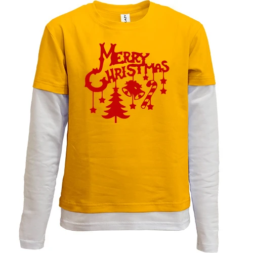 Комбинированный детский лонгслив, желтый, с надписью "Merry Christmas"
