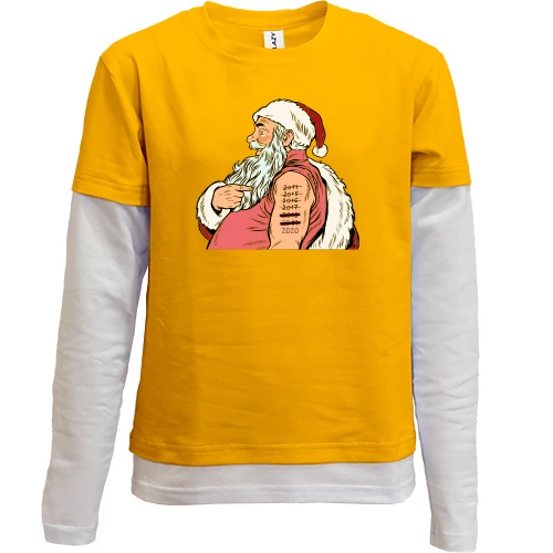 Комбинированный детский лонгслив, желтый, с Сантой и татуировками