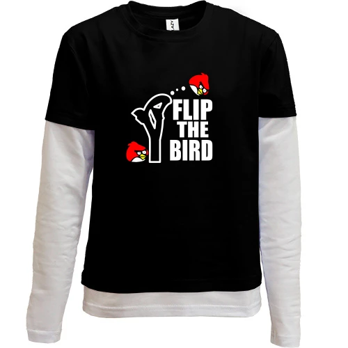 Комбинированный детский лонгслив, черный, Flip the bird