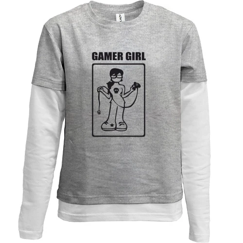 Комбинированный детский лонгслив, серый, Gamer girl (2)
