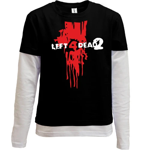 Комбинированный детский лонгслив, черный, Left 4 Dead 2 (кровь из шеи)