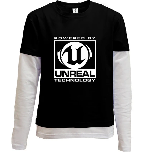 Комбинированный детский лонгслив, черный, Unreal technology powered by