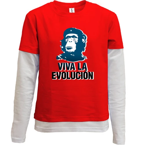 Комбінований дитячий лонгслів, Червоний, з надписью "Viva la Evolution"