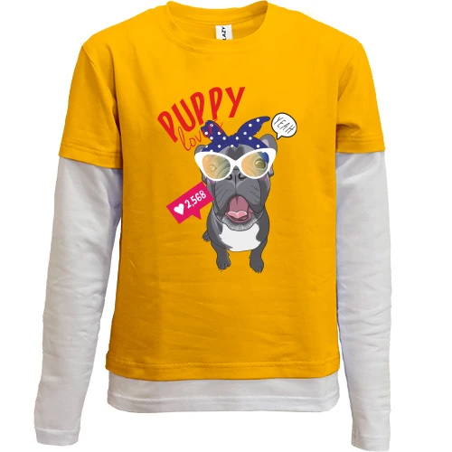 Комбинированный детский лонгслив, желтый, Puppy Lovers