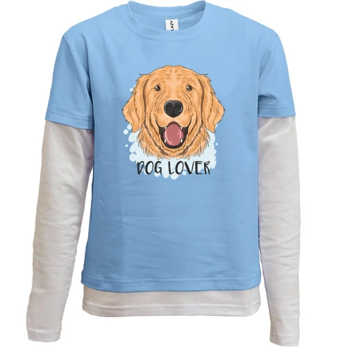 Комбинированный детский лонгслив, синий, с надписью "Dog lover"