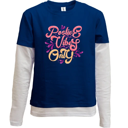 Комбинированный детский лонгслив с надписью "Positive vibes only"