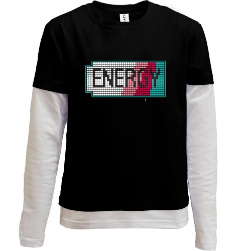 Комбінований дитячий лонгслів, чорний, з написом "Energy"