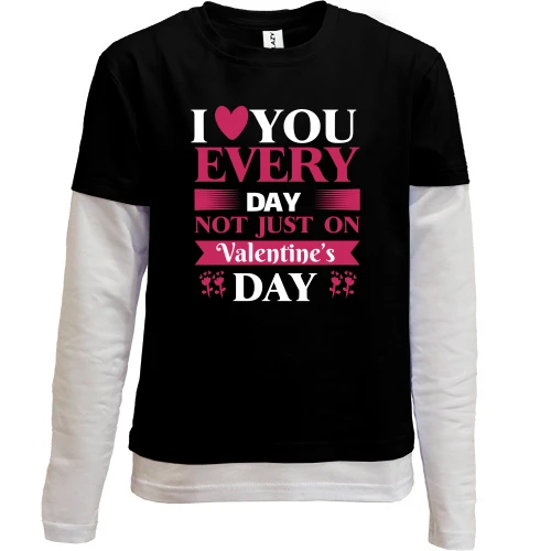 Комбинированный детский лонгслив, черный, I love you every day