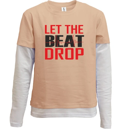 Комбинированный детский лонгслив, Бежевый, с надписью "Let me beat drop"
