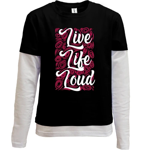 Комбінований дитячий лонгслів, Чорний, Live like loud