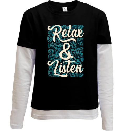 Комбінований дитячий лонгслів, Чорний, Relax Listen
