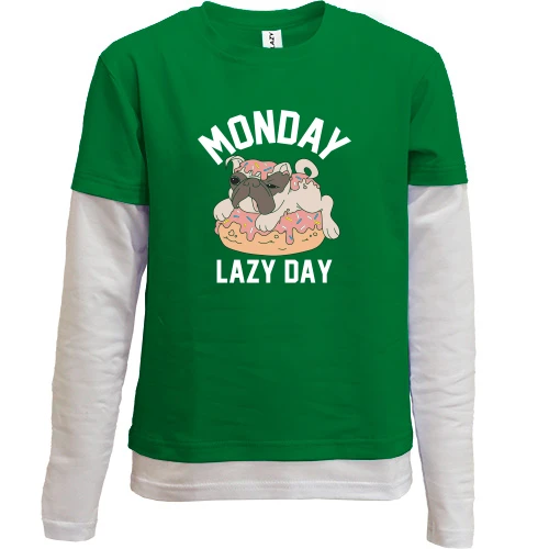 Комбинированный детский лонгслив, зеленый, Monday Lazy Day Собака