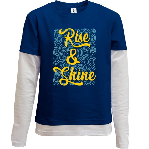 Комбінований дитячий лонгслів, Синій, з написом "Rise & Shine"