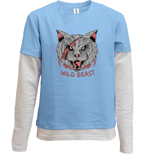 Комбинированный детский лонгслив, синий, Wild beast