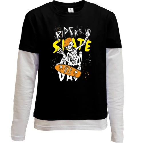 Комбинированный детский лонгслив, черный, Skite day Скелет