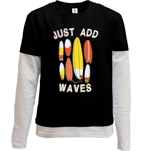 Комбинированный детский лонгслив, черный, Just add waves Серфинг