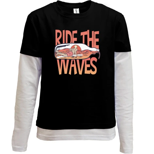 Комбинированный детский лонгслив, черный, Ride the Waves Серфинг