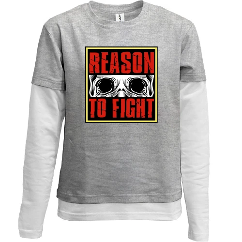 Комбинированный детский лонгслив, серый, Reason to fight Череп