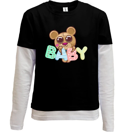 Комбинированный детский лонгслив, черный, Baby Bear Медвежонок