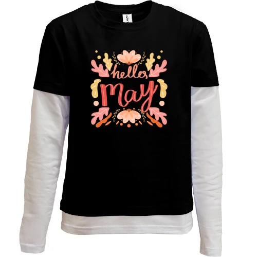 Комбінований дитячий лонгслів, Чорний, Hello May Травень