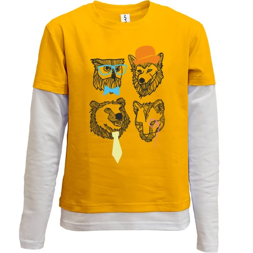 Комбінований дитячий лонгслів, жовтий, Animals Тварини