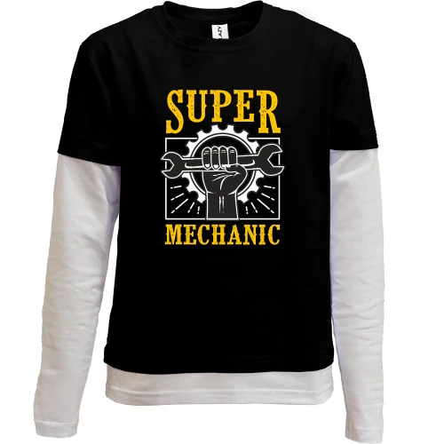 Комбинированный детский лонгслив, Черный, Super Mechanic Механик