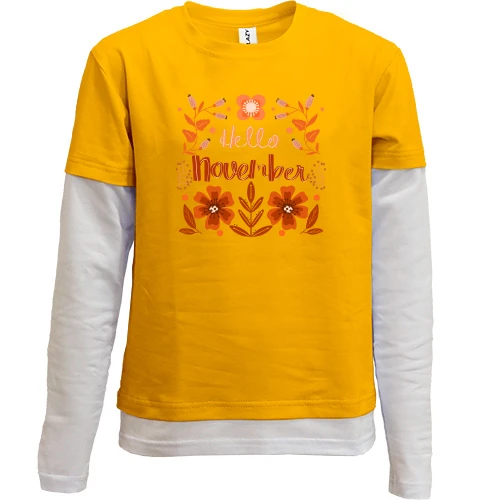 Комбінований дитячий лонгслів, жовтий, Hello November Листопад