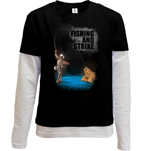 Комбинированный детский лонгслив, черный, Fishing and strike
