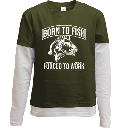 Комбинированный детский лонгслив, черный, Born to Fish Forced to work