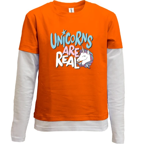 Комбинированный детский лонгслив, Оранжевый, Unicorns are real