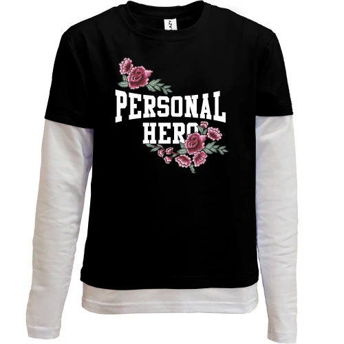 Комбінований дитячий лонгслів, Чорний, Personal hero